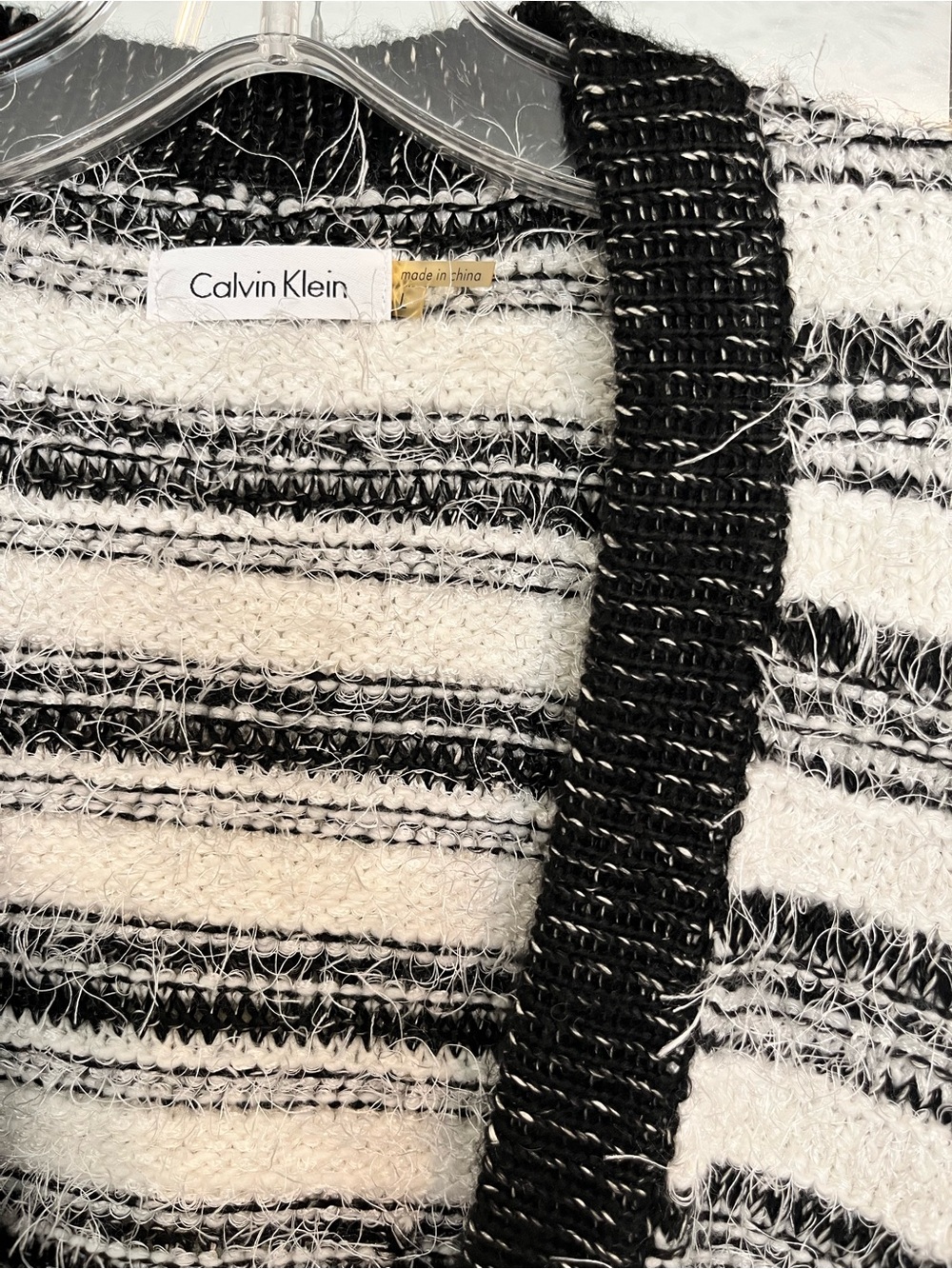 Calvin Klein Black and White Striped Open Cardigan - Picture 4 of 4